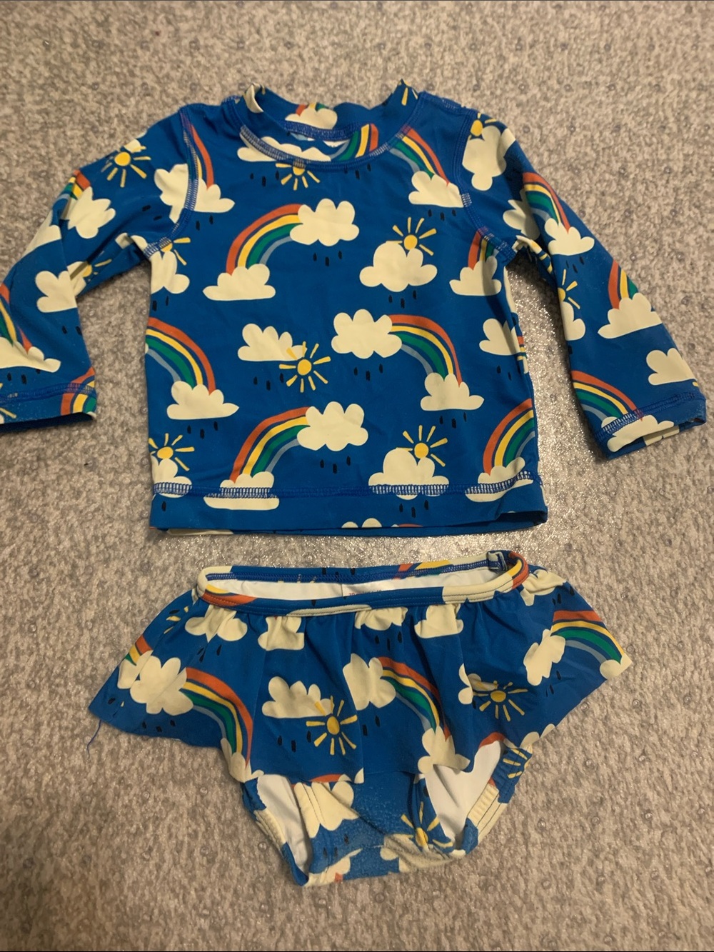 Hanna Andersson 6-12 mo Swimsuit Rashguard with skirt set rainbow pattern